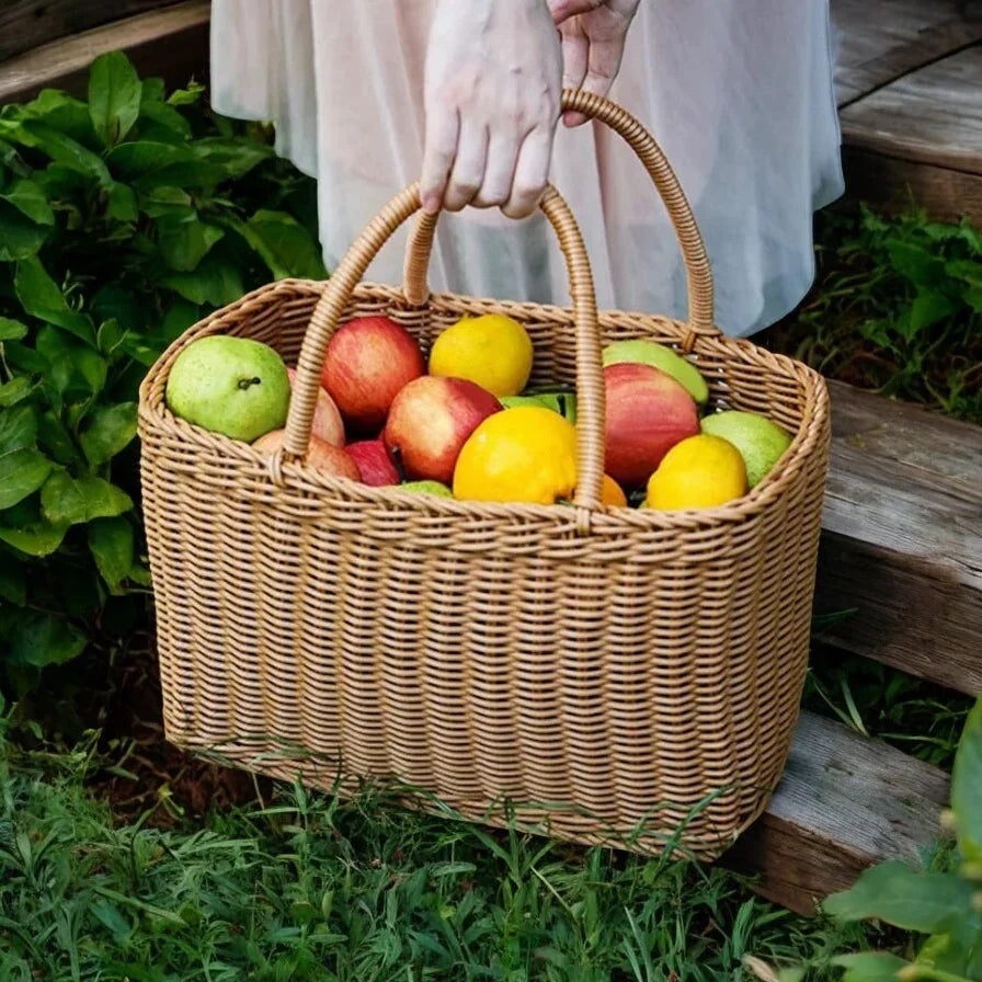 Shopping Basket Market Vegetable Woven Rattan Style
