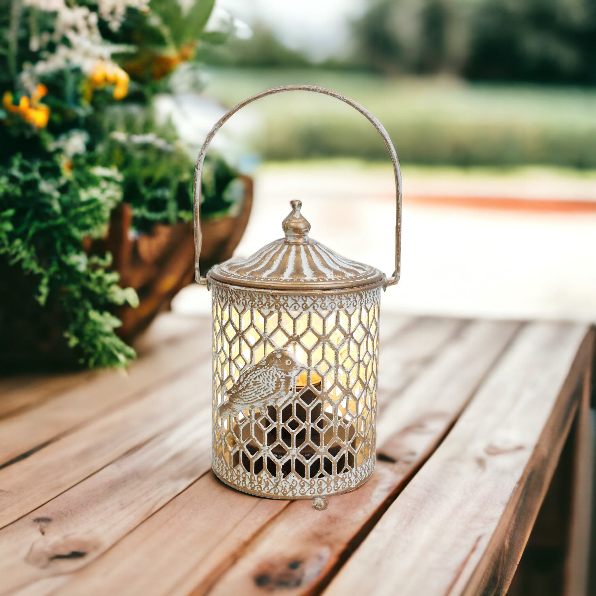 Lantern Light LED Rustic Bird Gold - The Renmy Store Homewares & Gifts 