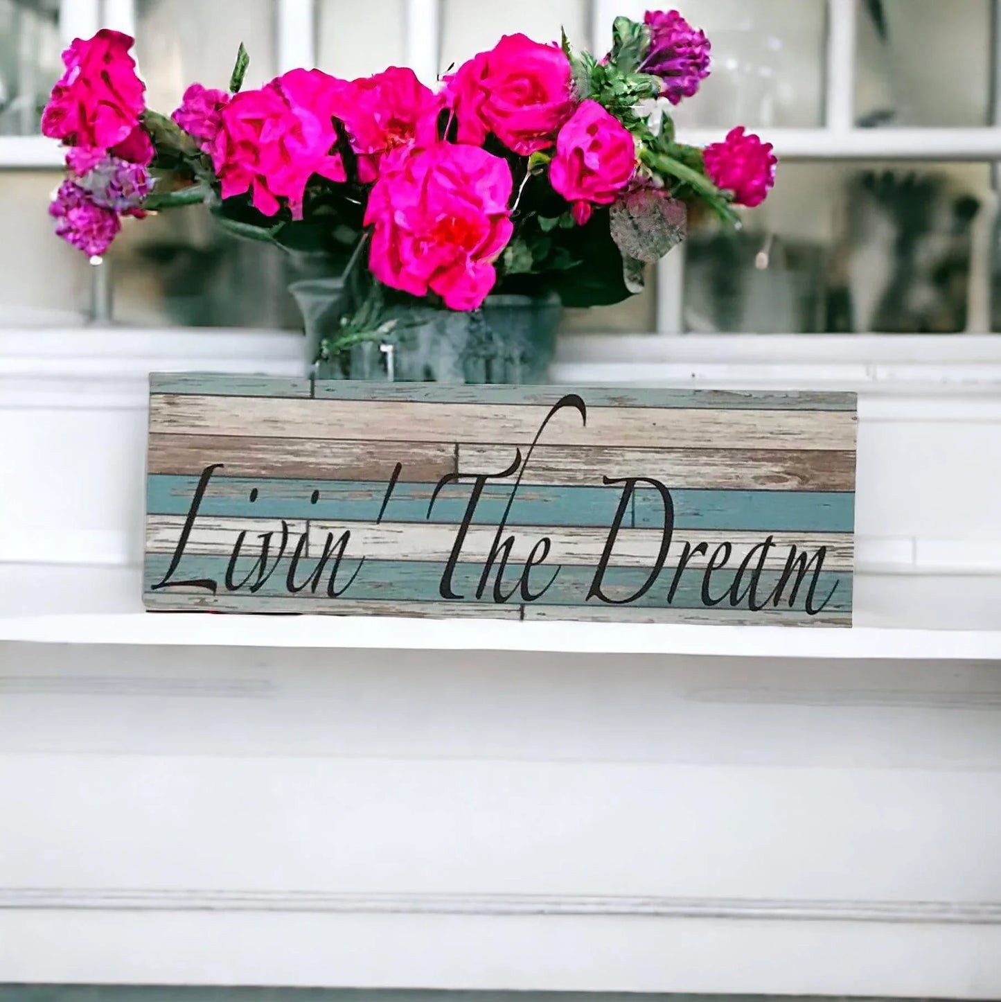 Livin The Dream Blue Rustic Timber Style Sign - The Renmy Store Homewares & Gifts