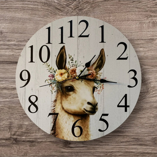 Clock Wall Llama Alpaca Floral 30cm or 60cm Aussie Made