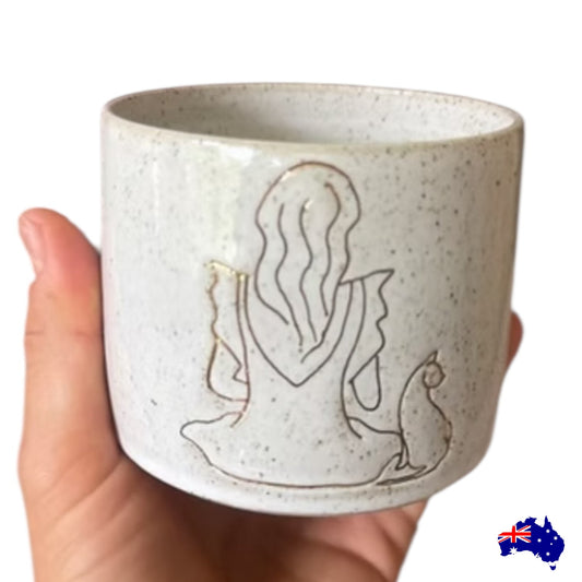 Handmade Lady Cat Ceramic Cup Mug | Aussie Made Wolf and Clay Cat Gift