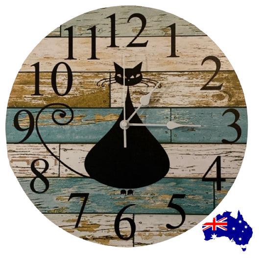 Clock Wall Cat Kitty Aussie Made - The Renmy Store Homewares & Gifts 