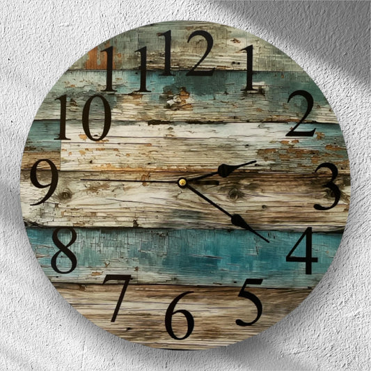 Clock Wall Blue Weathered Rustic Timber 30cm or 60cm Aussie Made