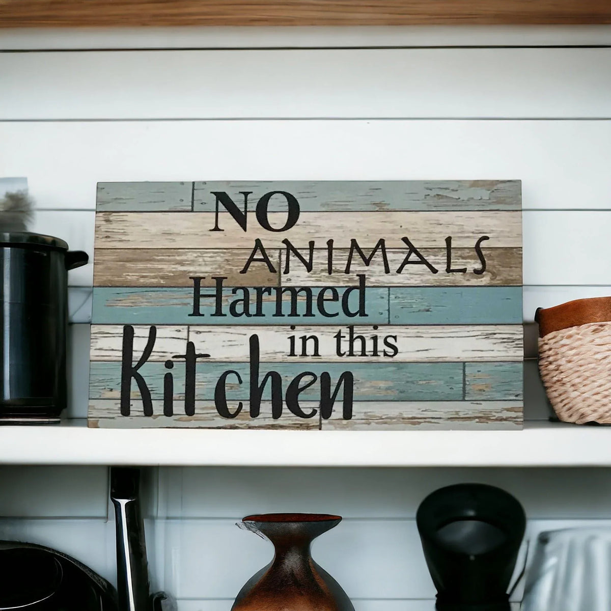 No Animals Harmed In This Kitchen Vegan Vegetarian Blue Sign - The Renmy Store Homewares & Gifts