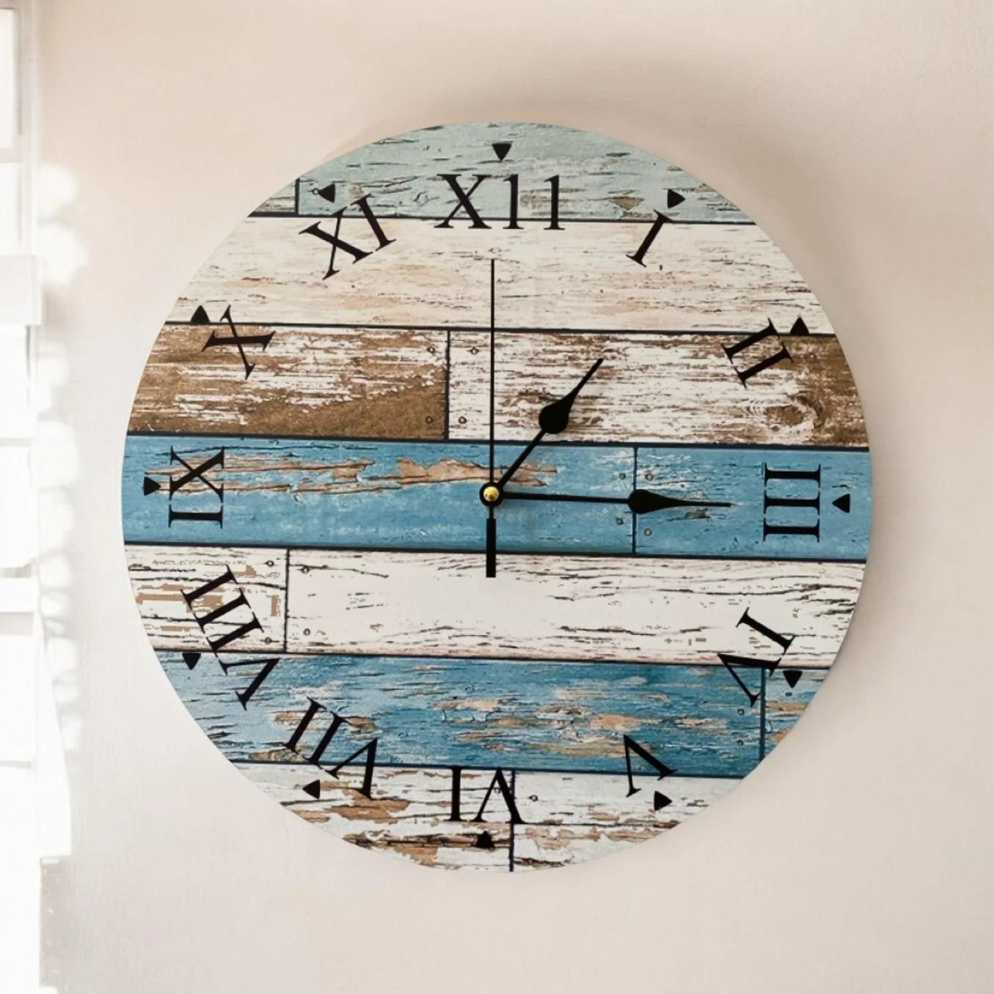 Clock Wall Rustic Blue Roman Numerals Aussie Made - The Renmy Store Homewares & Gifts