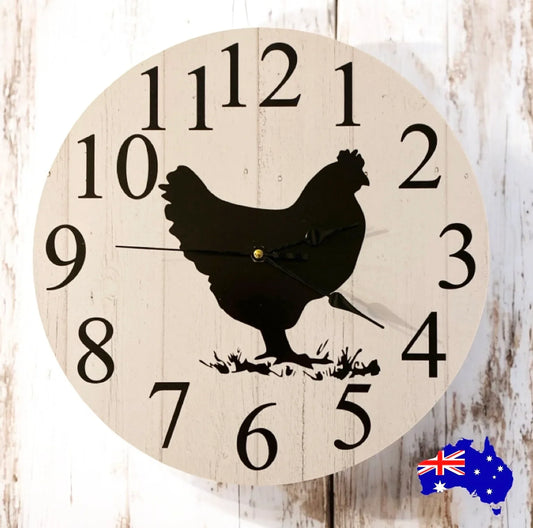 Clock Wall Wooden Chicken 30cm or 60cm Aussie Made - The Renmy Store Homewares & Gifts