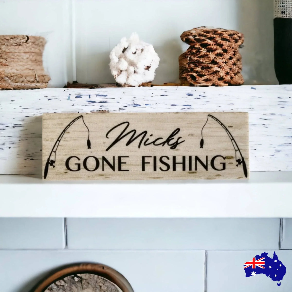 Gone Fishing Rustic Personalised Custom Sign - The Renmy Store Homewares & Gifts