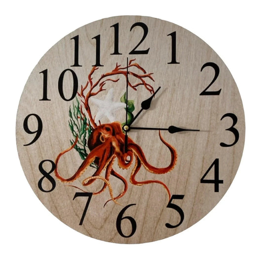 Clock Wall Octopus Ocean Beach Sea House 30cm 60cm Aussie Made - The Renmy Store Homewares & Gifts