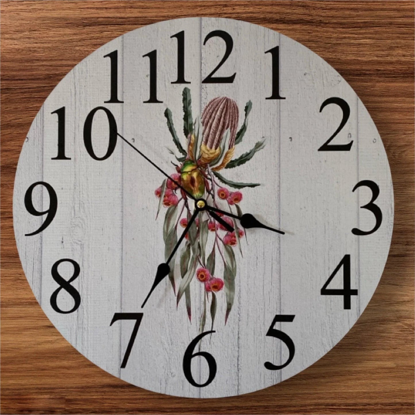 Clock Wall Banksia Gum Flowers Beetle 30cm or 60cm Aussie Made - The Renmy Store Homewares & Gifts