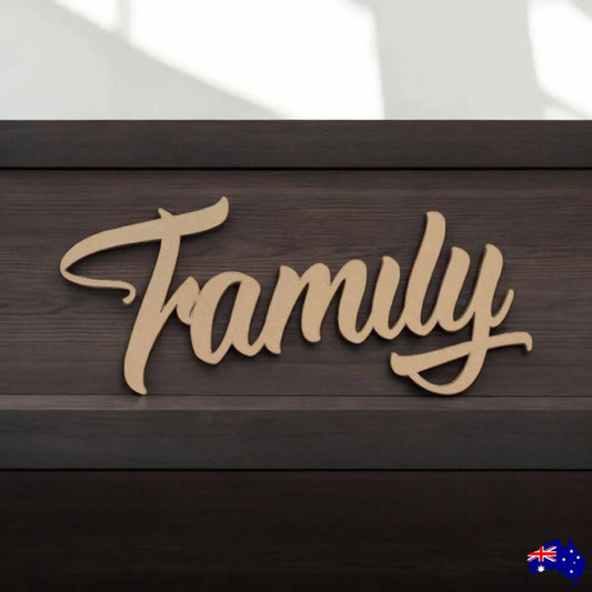 Family Script MDF Shape Word Raw Wooden Wall Art - The Renmy Store Homewares & Gifts