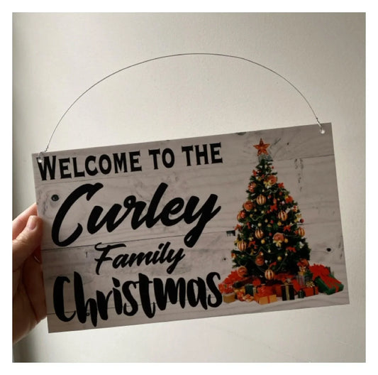 Welcome To Your Family Name Christmas Grey Vintage Custom Sign - The Renmy Store Homewares & Gifts