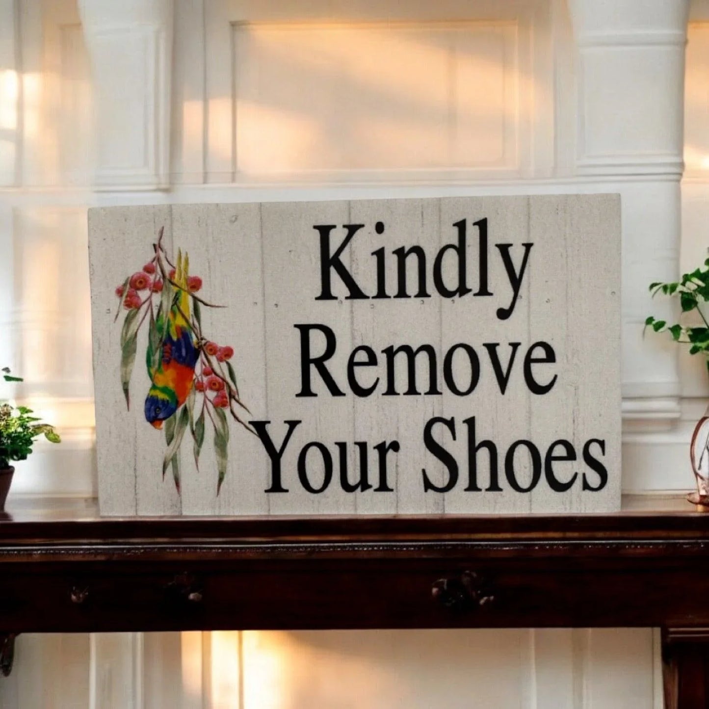 Kindly Remove Your Shoes Lorikeet Bird Sign - The Renmy Store Homewares & Gifts