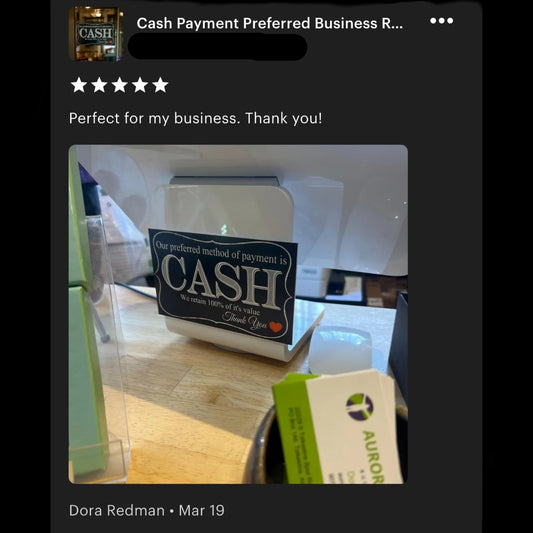 Cash Payment Preferred Business Retail Sign - The Renmy Store Homewares & Gifts