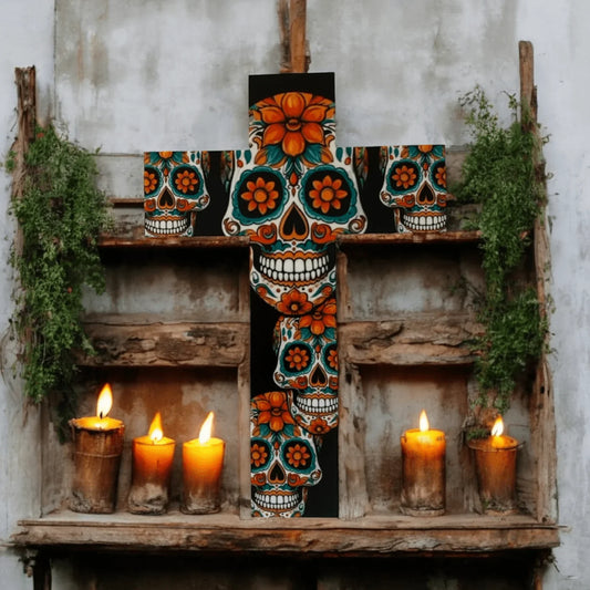 Cross Mexican Day Of The Dead Skull Home Garden Wall Decoration - The Renmy Store Homewares & Gifts
