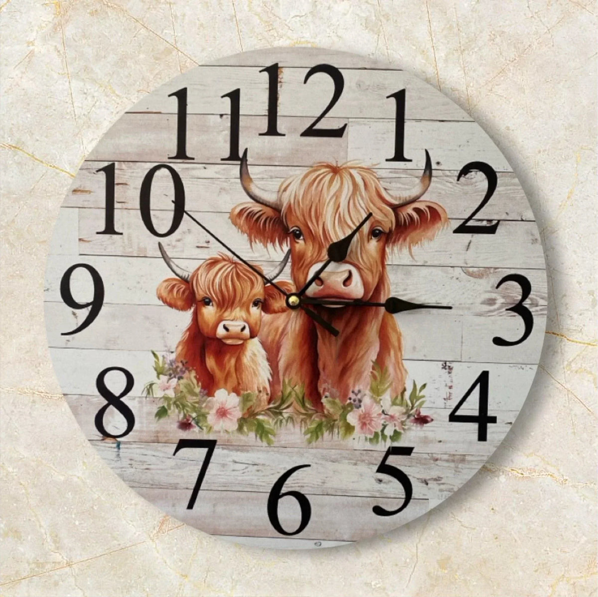 Clock Wall Large 60cm Cow Highland Mum Baby Aussie Made - The Renmy Store Homewares & Gifts