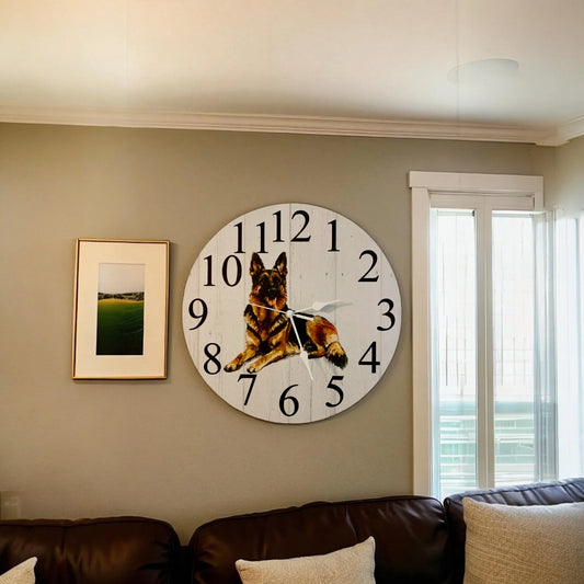 Clock Wall Dog German Shepherd Aussie Made | 30cm & 60cm Silent Wall Clock