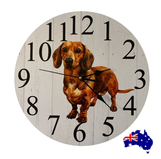 Clock Wall Dachshund Brown Tan 30cm 60cm Aussie Made