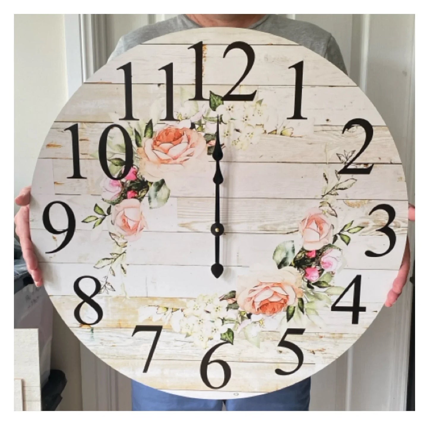 Clock Wall Country French Floral 30cm 60cm Aussie Made