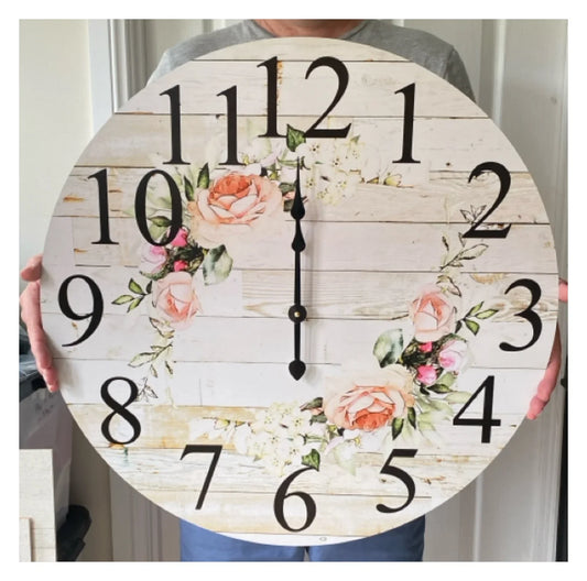 Country French Floral Wall Clock 30cm 60cm - Aussie Made