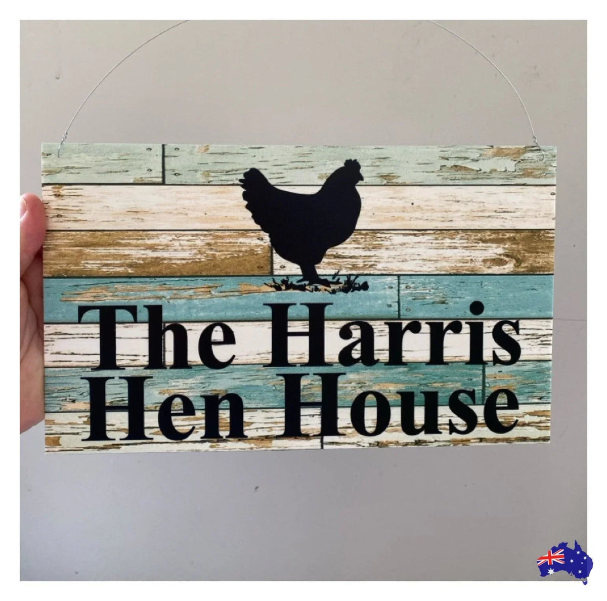 Chicken Hen Custom Personalised Sign Rustic Blue - The Renmy Store Homewares & Gifts