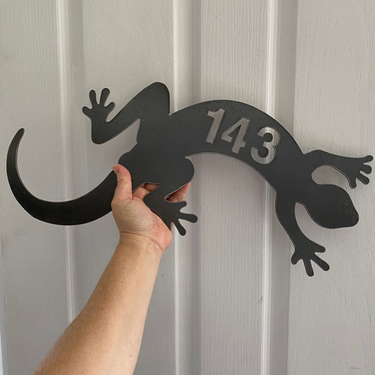 Custom Lizard Gecko House Number Coastal Sign - Personalised Rusty Metal Steel Sign - Australian Made