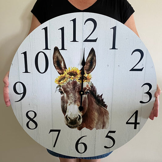 Donkey Sunflower Wall Clock | Aussie Made 30cm 60cm
