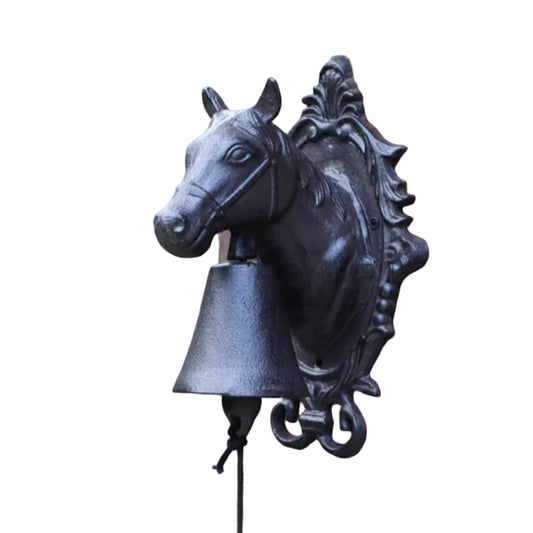 Horse Head Doorbell Cast Iron Handmade Antique Black - Unique One of a Kind 16x13.5x25cm