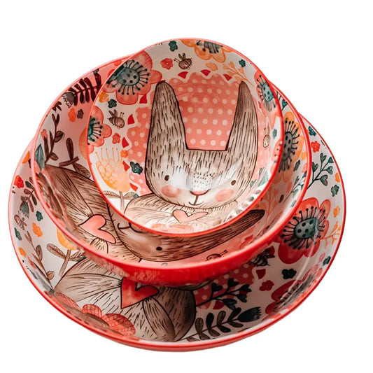 Rabbit Hand Painted Bowl Plate Ceramic - The Renmy Store Homewares & Gifts