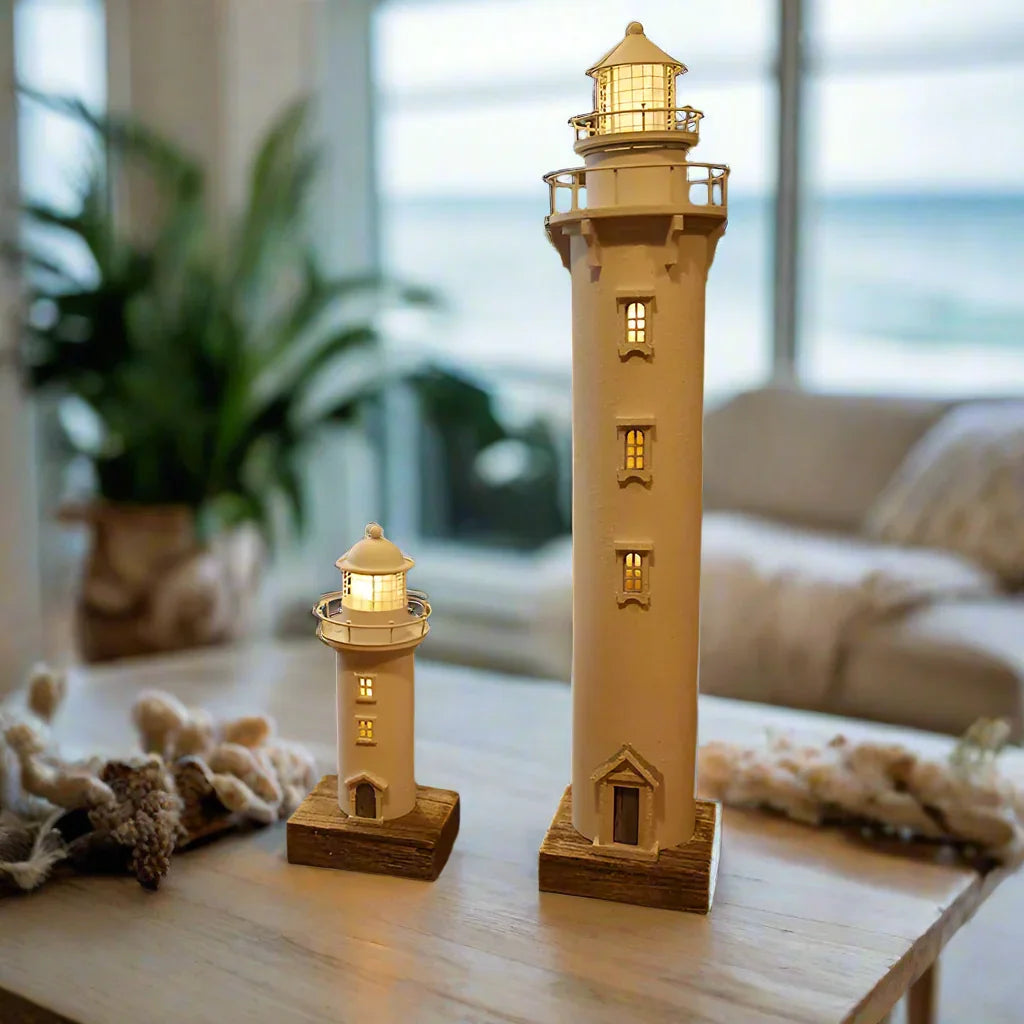 Lighthouse Vintage White Handmade with Light - The Renmy Store Homewares & Gifts