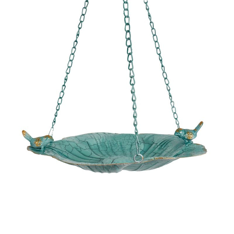 Bird Feeder Hanging Turquoise Gold 33cm Garden Decor
