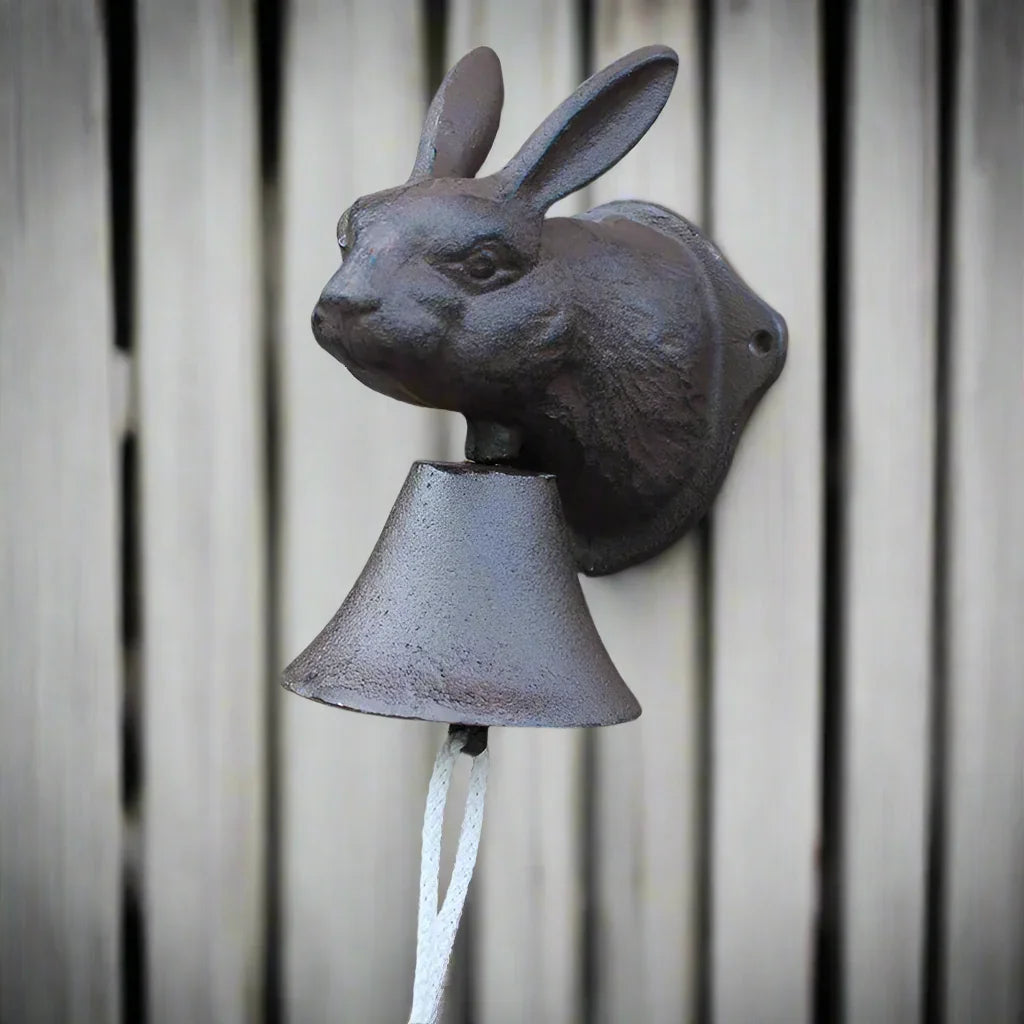 Rustic Rabbit Head Cast Iron Hand Cranking Bell European Home Garden Decor Wall Mounted Metal Animal Figurines Welcome Door Bell - The Renmy Store Homewares & Gifts