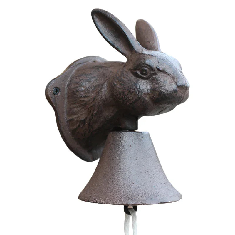 Rustic Rabbit Head Cast Iron Hand Cranking Bell European Home Garden Decor Wall Mounted Metal Animal Figurines Welcome Door Bell - The Renmy Store Homewares & Gifts