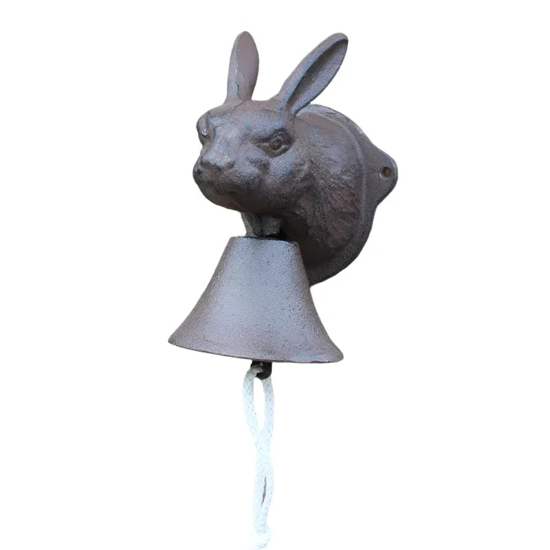 Rustic Rabbit Head Cast Iron Hand Cranking Bell European Home Garden Decor Wall Mounted Metal Animal Figurines Welcome Door Bell - The Renmy Store Homewares & Gifts
