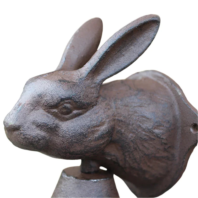 Rustic Rabbit Head Cast Iron Hand Cranking Bell European Home Garden Decor Wall Mounted Metal Animal Figurines Welcome Door Bell - The Renmy Store Homewares & Gifts