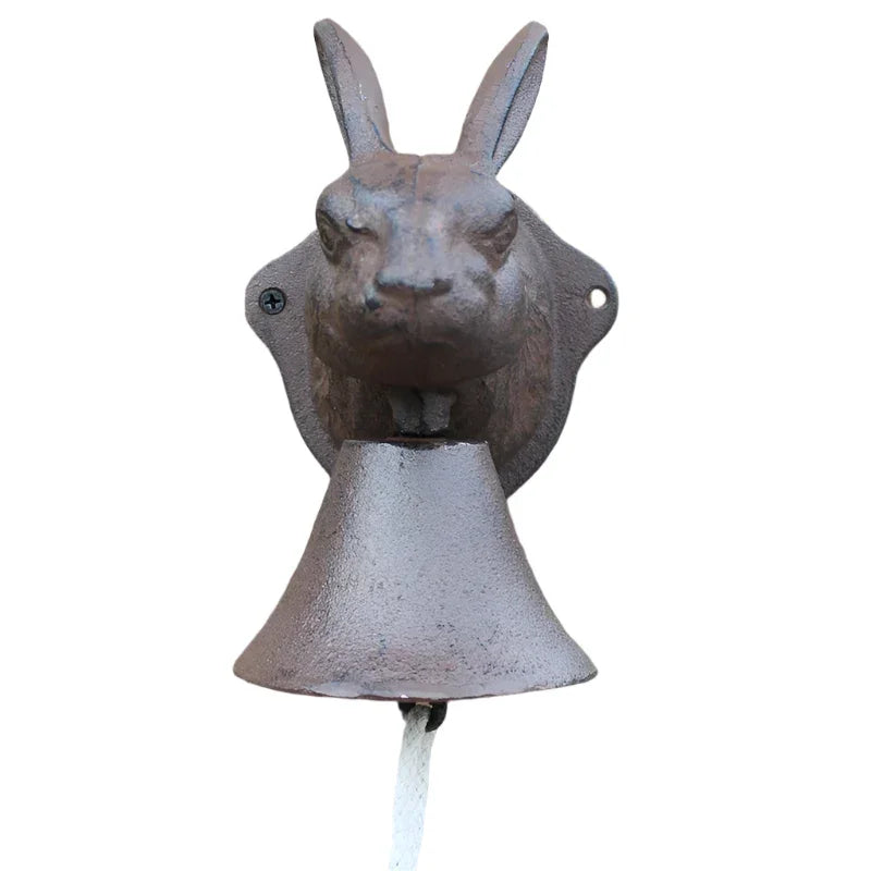 Rustic Rabbit Head Cast Iron Hand Cranking Bell European Home Garden Decor Wall Mounted Metal Animal Figurines Welcome Door Bell - The Renmy Store Homewares & Gifts