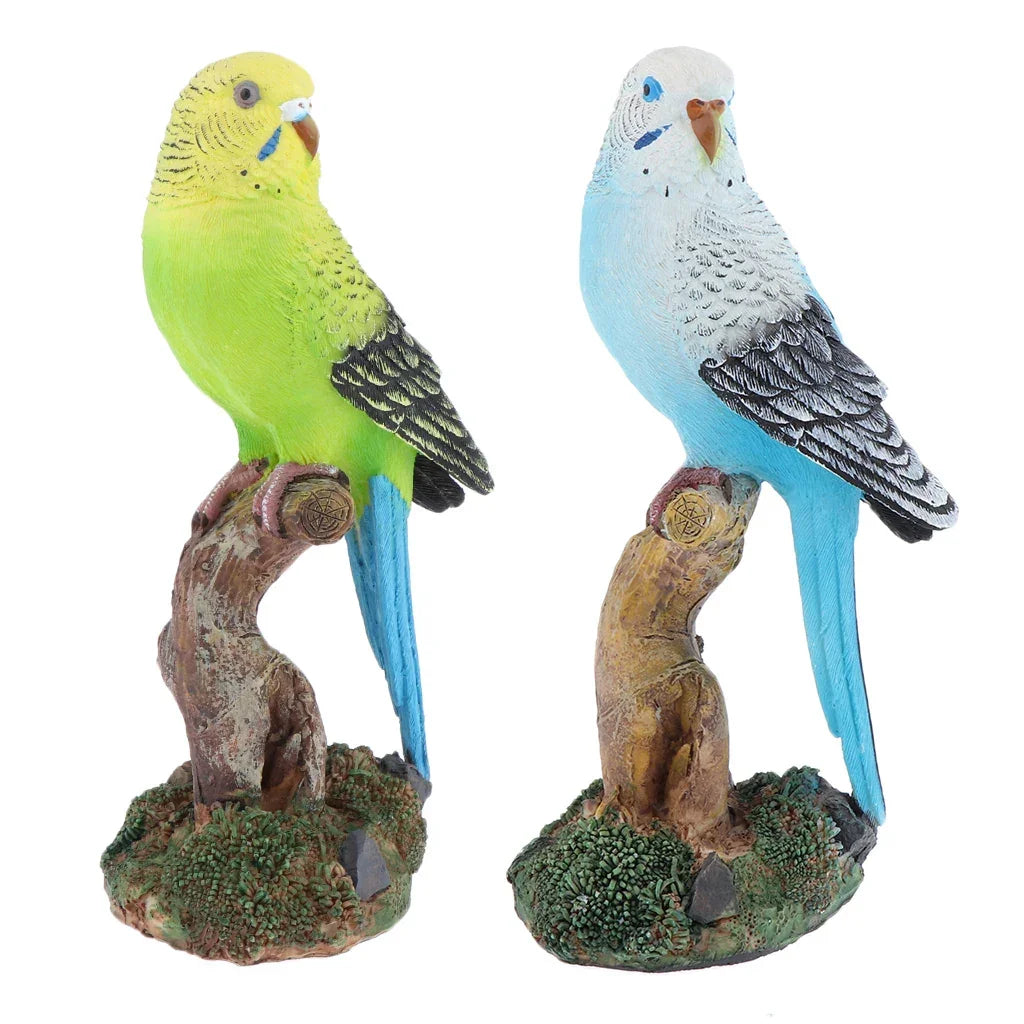 Budgie Ornament Figurine Blue or Green approx 8x7x16cm