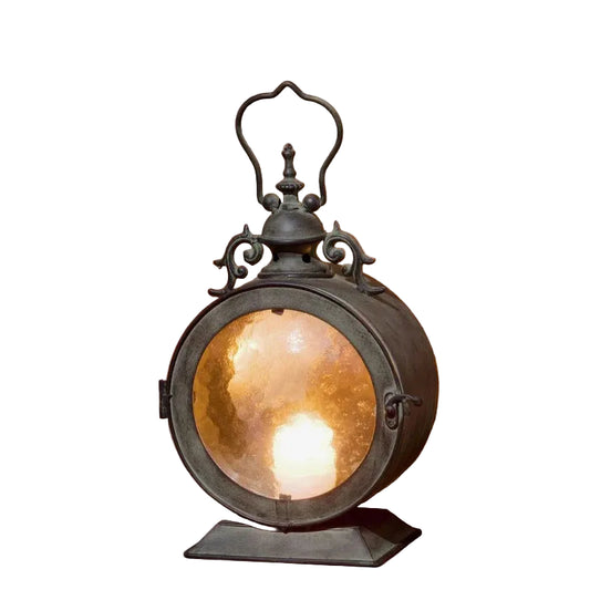 Vintage Metal & Glass Candle Lantern 34cm | Round Hanging Hurricane Candle Holder | Rustic Wedding, Garden & Home Decor