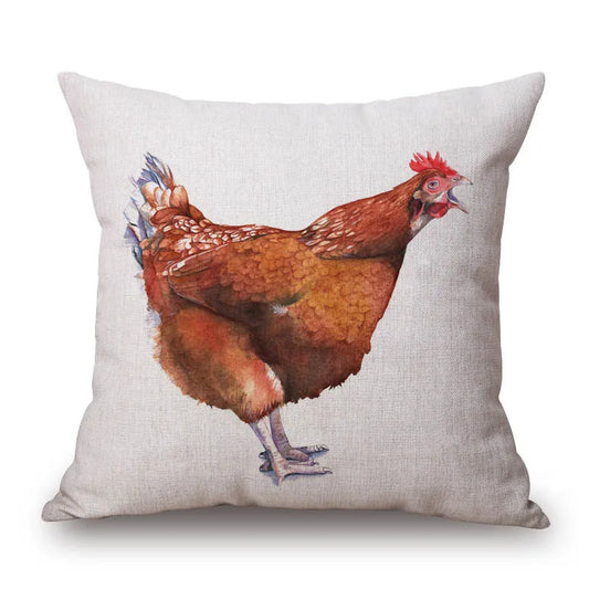 Cushion Cover Fun Poultry Rooster Chicken Hen Farmhouse | Linen Cotton Polyester | 11 Designs