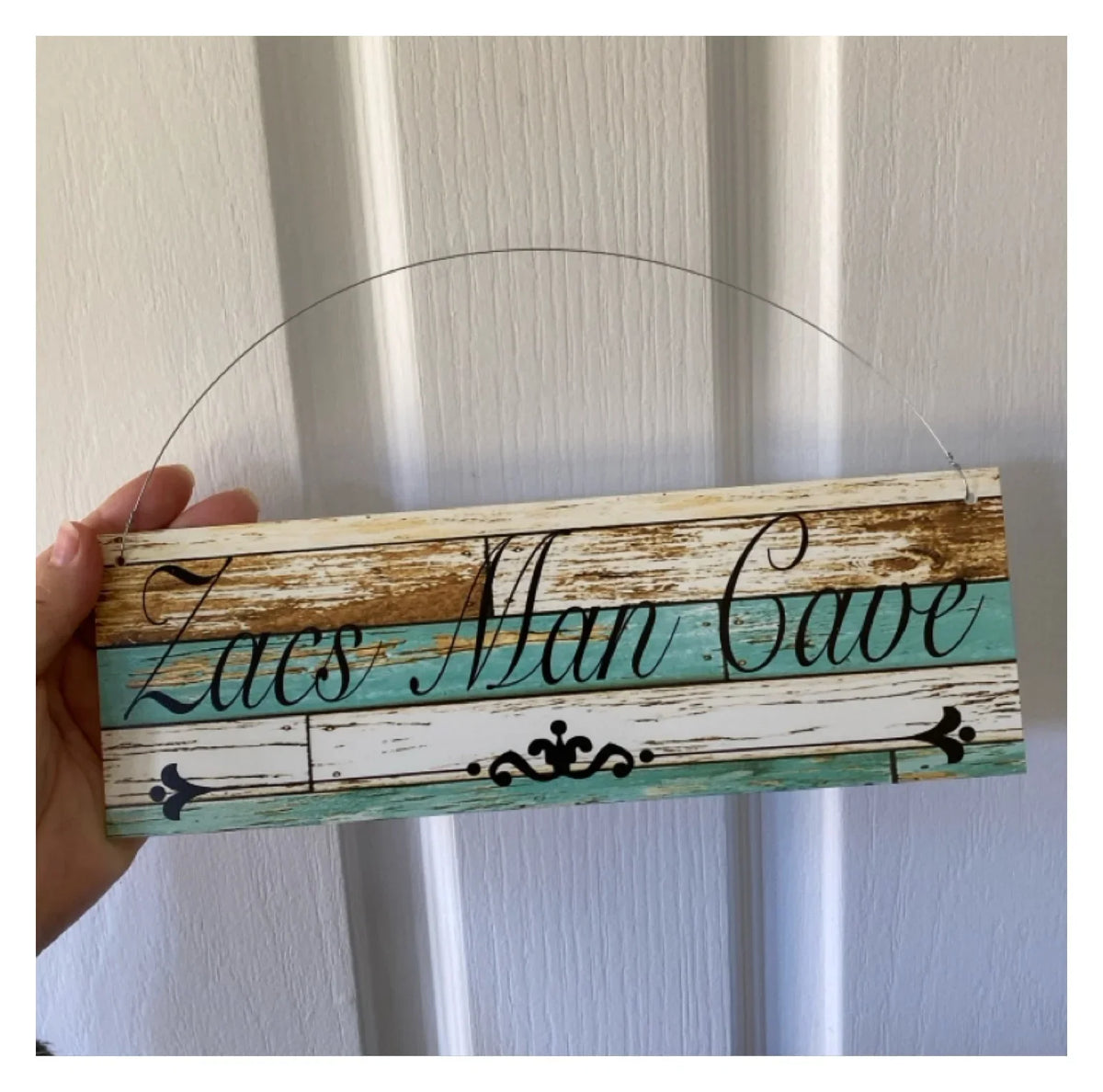 Custom Personalised Rustic Blue Sign Timber Look Aussie Made
