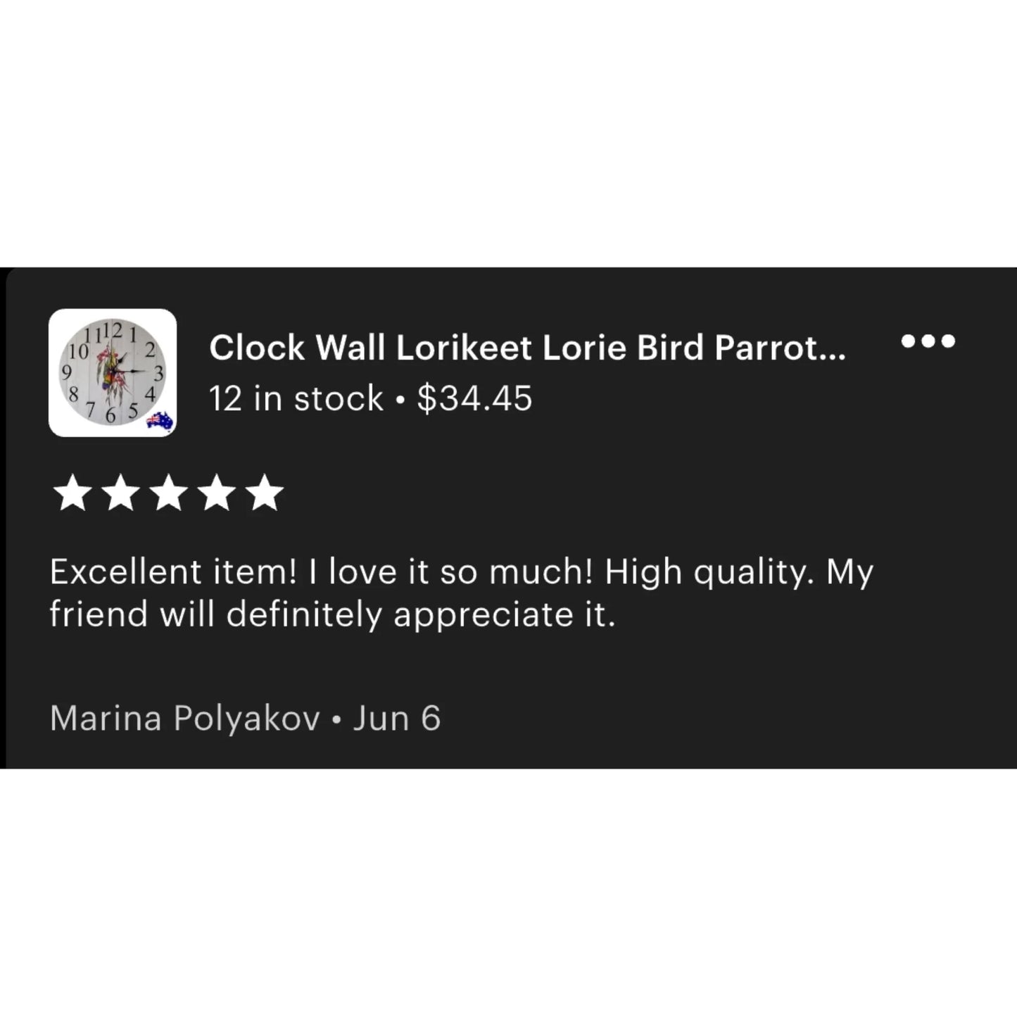 Clock Wall Lorikeet Lorie Bird Parrot 30cm 60cm Aussie Made