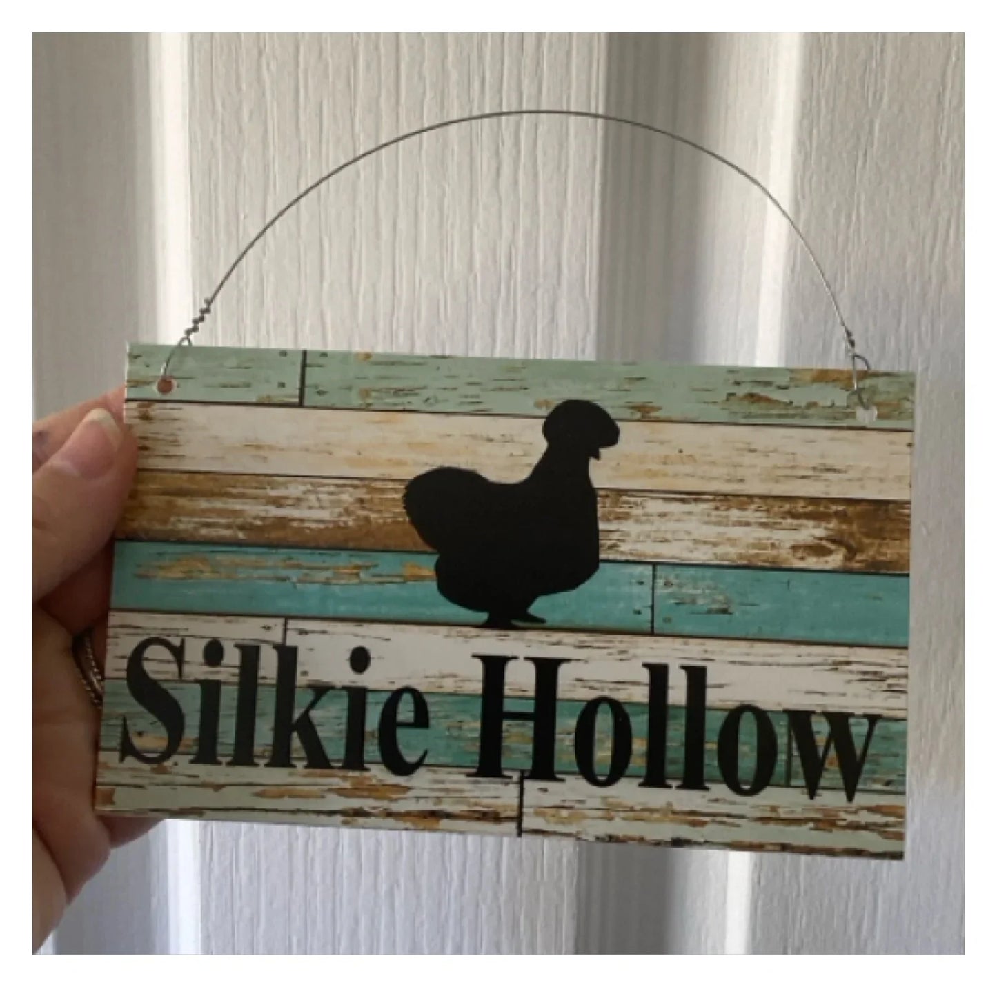 Silkie Chicken Custom Personalised Sign Rustic Blue