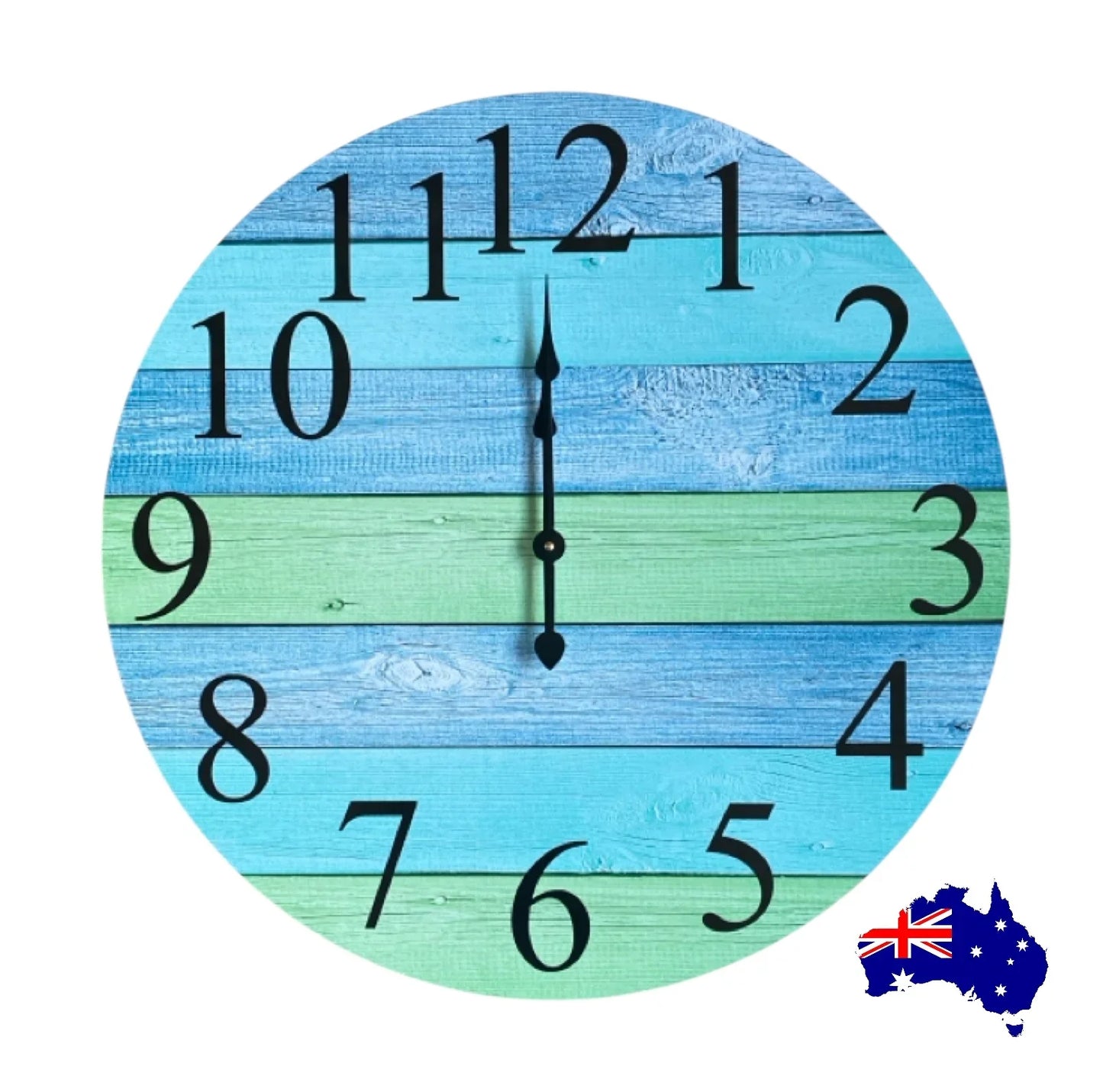 Clock Wall Sage Green Blue Wood Rustic 30cm 60cm Aussie Made