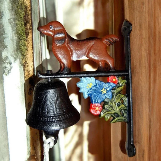 Door Bell Dog Floral Country Cast Iron