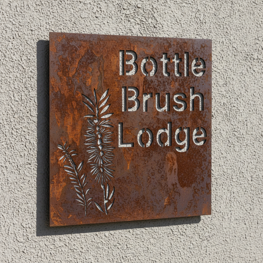 Bottlebrush Callistemon Native Flower Custom Property Name Address Sign - Personalised Rusty Metal Steel Sign - Australian Made