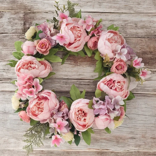 Peony Pink Flower 40cm Wreath Floral Country Cottage