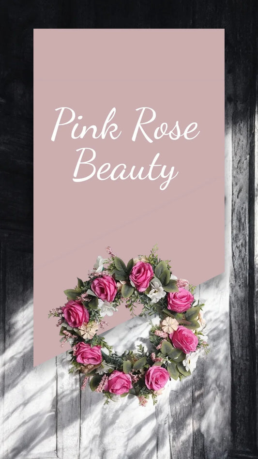 Rose Pink 45cm Wreath Floral Country Cottage