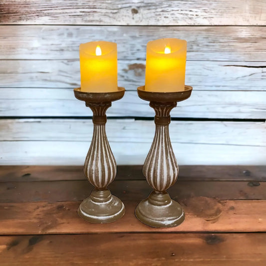 Candle Holder Pillar Rustic Set of 2 - The Renmy Store Homewares & Gifts