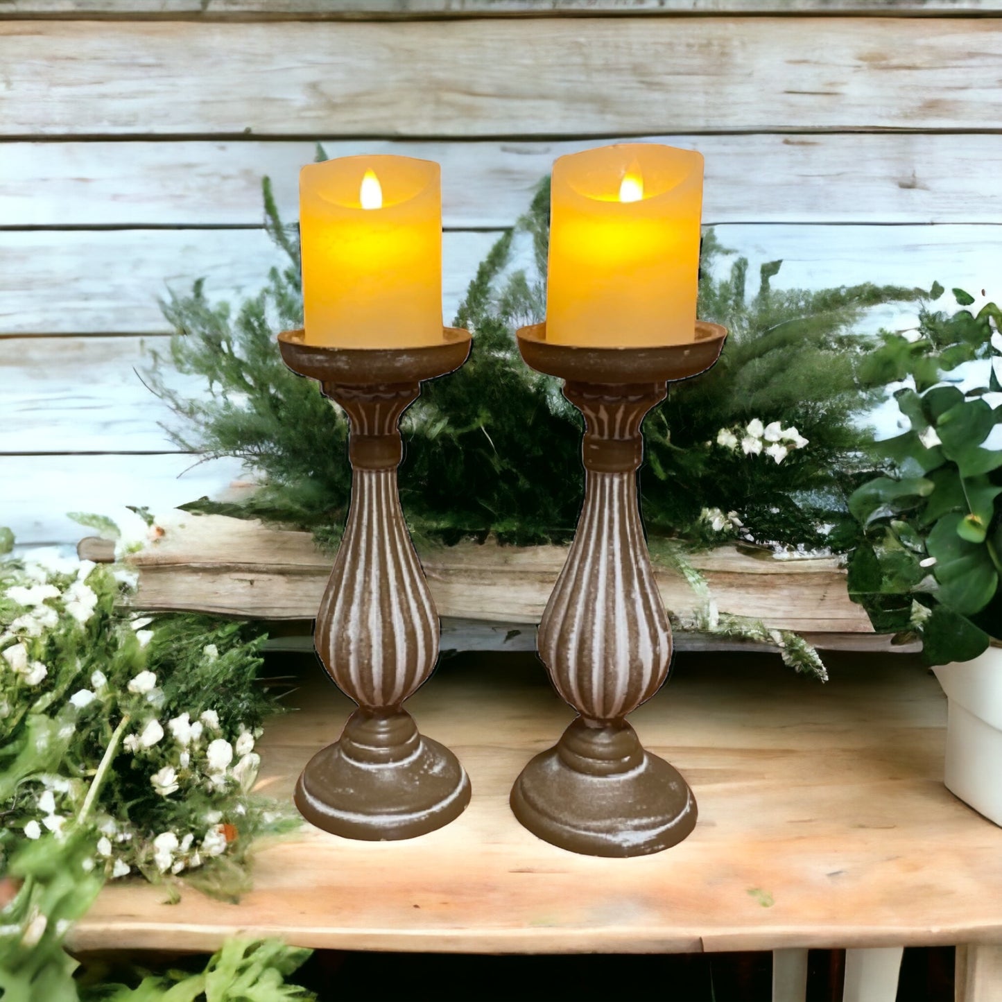 Candle Holder Pillar Rustic Set of 2 - The Renmy Store Homewares & Gifts 