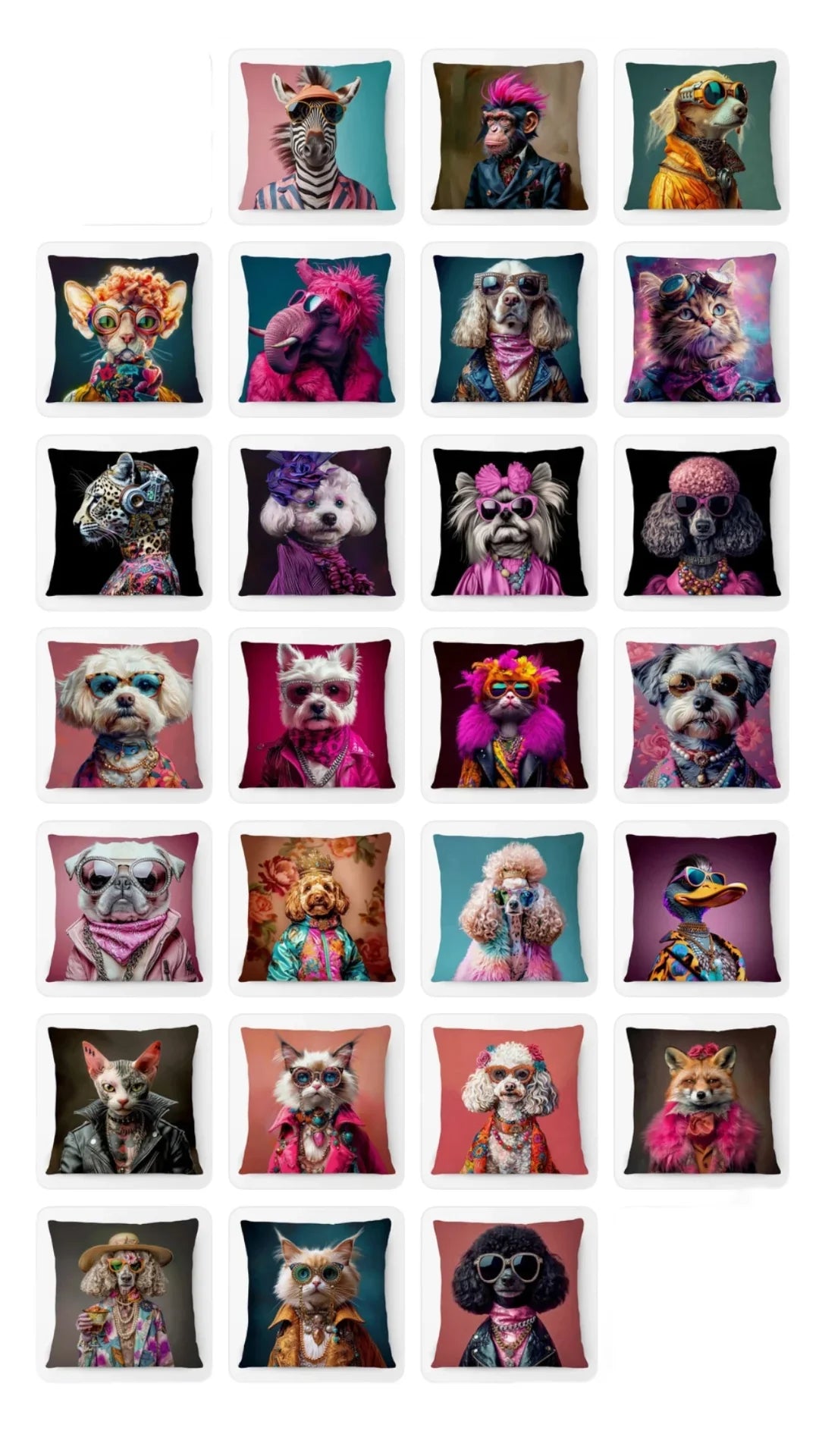 Fashion Animal Portrait Cushion Covers | Poodle Dog Pug Cat Fox Monkey Duck Elephant Throw Pillow Cases
