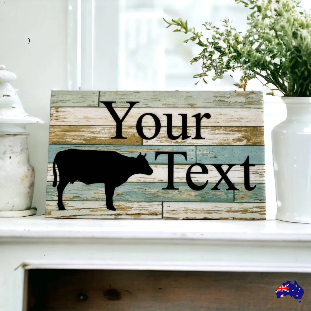 Cow Blue Personalised Custom Farm Sign - The Renmy Store Homewares & Gifts